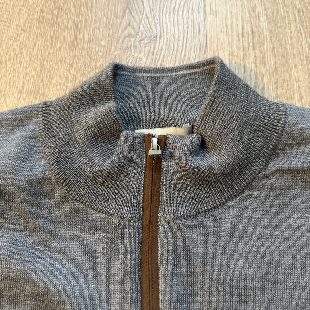 Peter Millar Sweater Mens XL Gray Merino Wool Quarter Zip Mock Neck Pullover - Picture 6 of 8